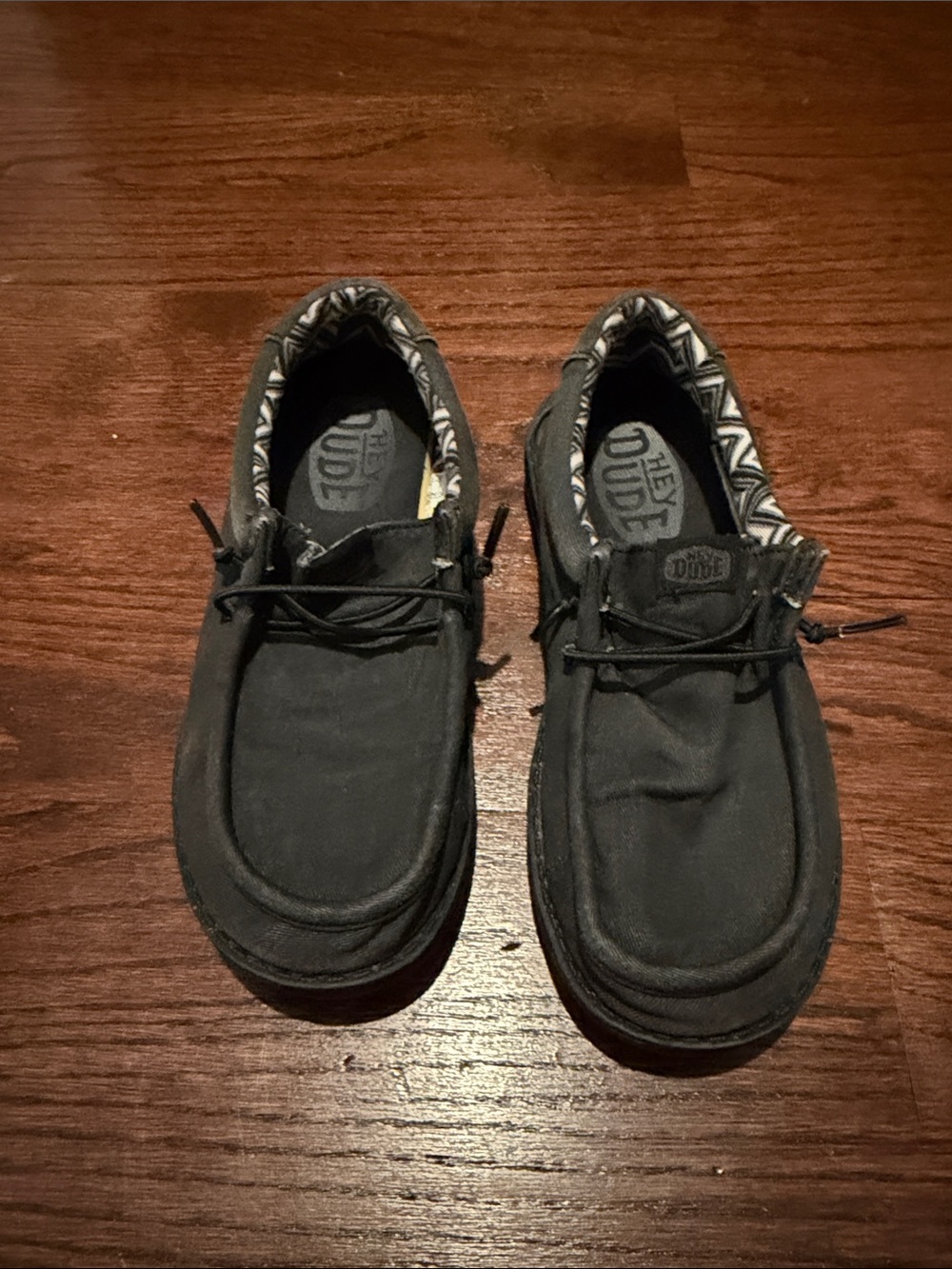 Hey Dude Black Canvas Slip-On Shoes with Patterned Lining